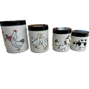 Vintage Takahashi Nesting Farm Animal Canister Containers Tin Japan Set of 4